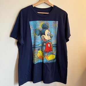 Mickey Mouse Van Gogh Starry Night Art Navy Tee T- Shirt XL
